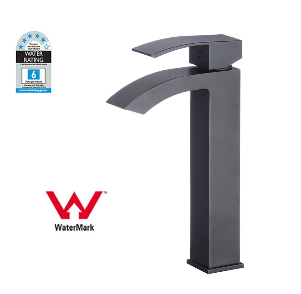 Waterfall Spout Single Handle Countertop Tall Basin Mixer Tap in Antique Black