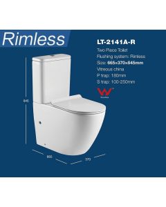 RIMLESS TOILET SUITE HYGIENE FLUSH - P OR S TRAP NEW