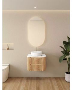Tailored Fluted Wood Oak Wall Hung Curved Vanity Unit & Stone Countertop