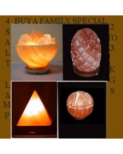 HIMALAYAN ROCK CRYSTAL SALT LAMP WITH UNIQUE IONIZER (SET OF 4 SHAPES)