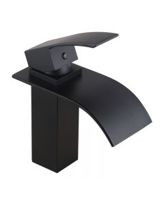 Square Solid Brass  Matt Black Waterfall Basin Mixer Bathroom Vanity Tap